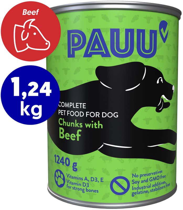Pauu chunks with beef in sauce for dogs