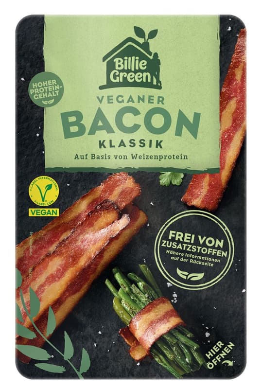 Billie Green Veganer Bacon geschnitten