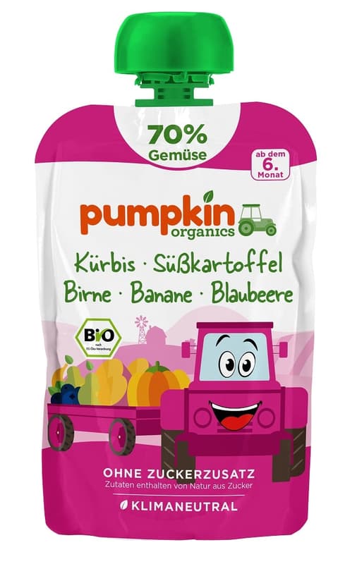 Pumpkin Organics - Bio Gemüse-Quetschie Kürbis, Süßkartoffel, Birne, Banane, Blaubeere