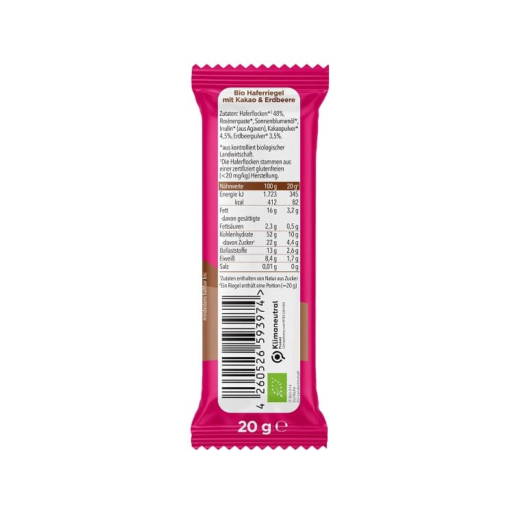 Pumpkin Organics - Bio Haferriegel mit Kakao Erdbeere