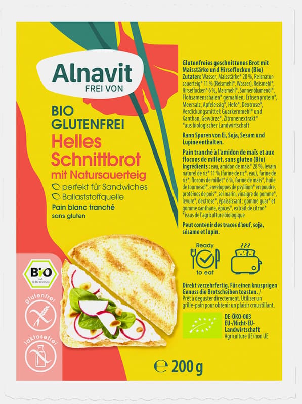 Alnavit BIO Helles Schnittbrot geschnitten glutenfrei