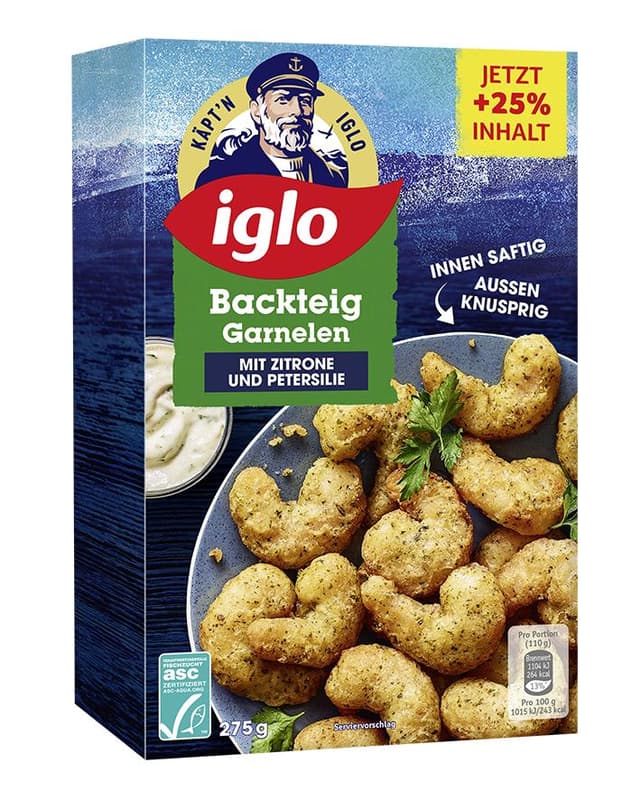 Iglo ASC Backteig Garnelen mit Zitrone und Petersilie (tiefgekühlt)