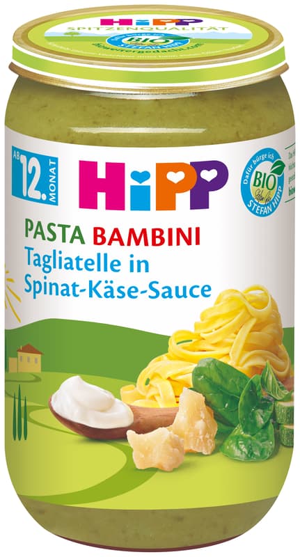 HiPP BIO Pasta Bambini - Tagliatelle in Spinat-Käse-Sauce, ab dem 12. Monat