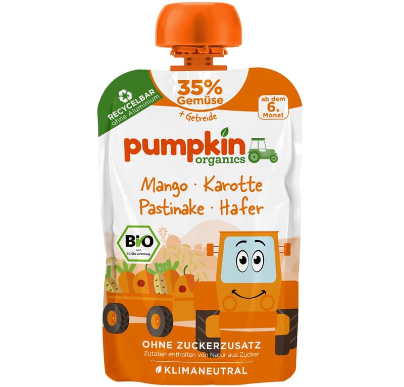 Pumpkin Organics BIO Gemüse-Getreide-Quetschie Mango, Karotte, Pastinake, Hafer