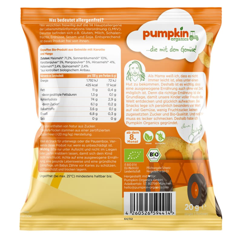 Pumpkin Organics BIO Mehrkorn Ringe mit Karotte & Mango