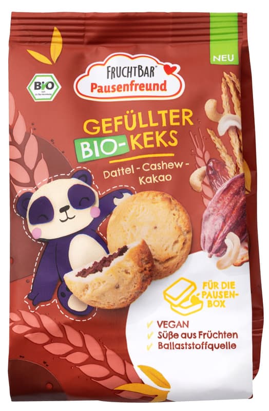 FruchtBar Pausenfreund – Gefüllter BIO-Keks Dattel, Cashew, Kakao