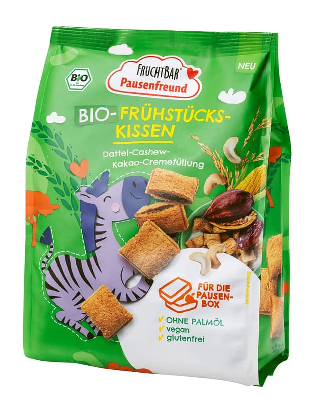 FruchtBar Pausenfreund – BIO-Frühstücks-Kissen Dattel-Cashew-Kakao-Cremefüllung