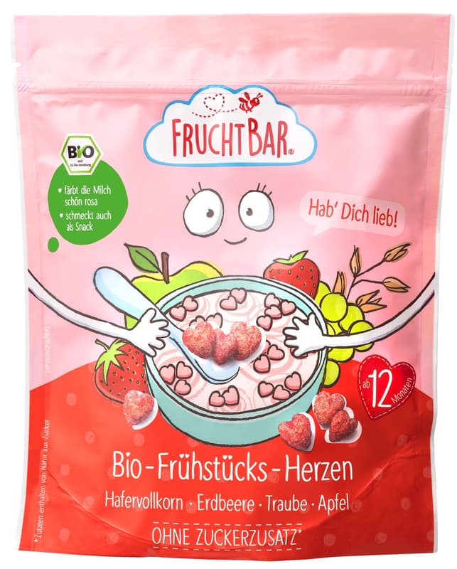 FruchtBar organic breakfast hearts ‘Hab’ Dich lieb! Wholemeal oats, strawberry, grape, apple