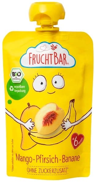 FruchtBar BIO-Fruchtpüree Mango, Pfirsich, Banane