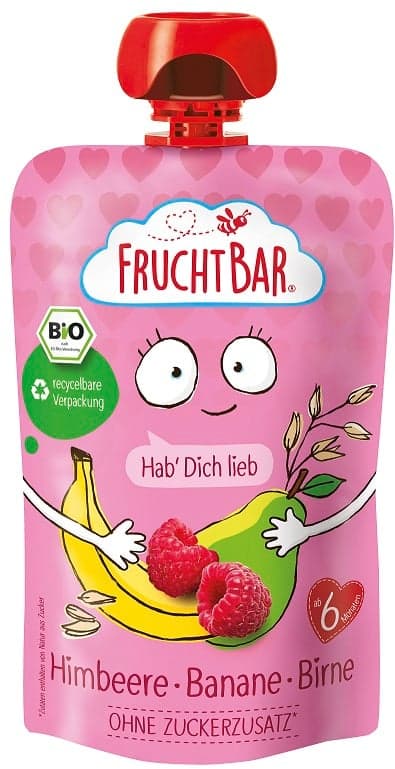 FruchtBar BIO-Fruchtpüree 'Hab' dich lieb' Himbeere, Banane, Birne