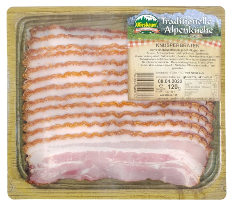 Traditionelle Alpenküche Knusperbraten geschnitten