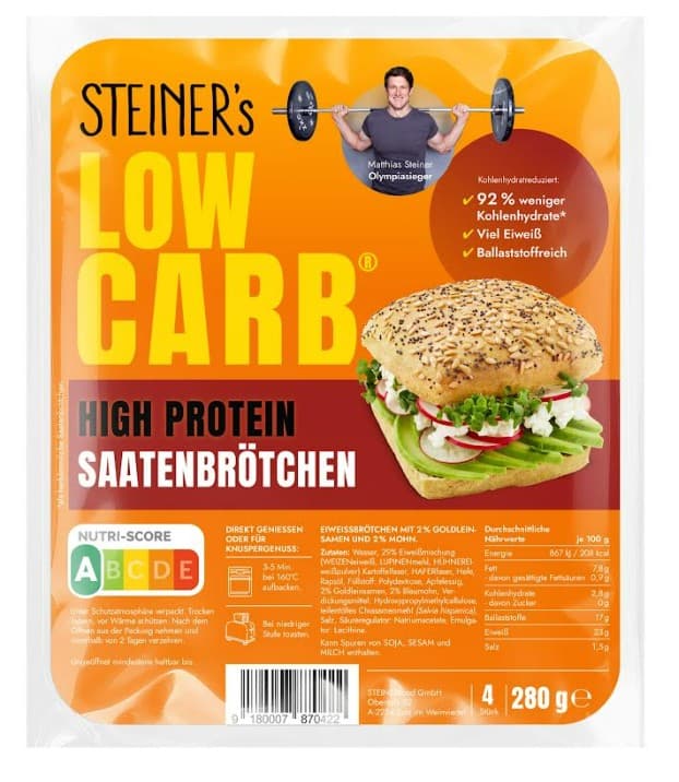 STEINER'S Lower Carb High Protein Seeded Rolls