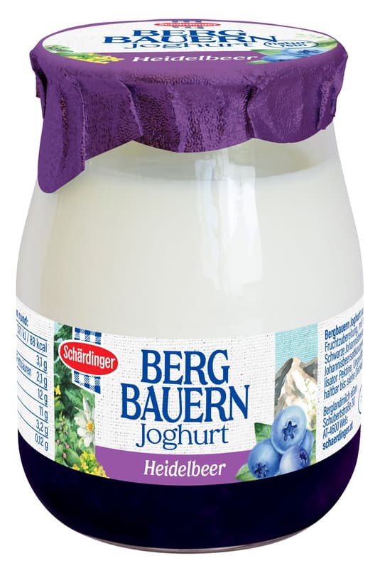 Schärdinger Bergbauern Naturjoghurt auf Heidelbeeren im Glas