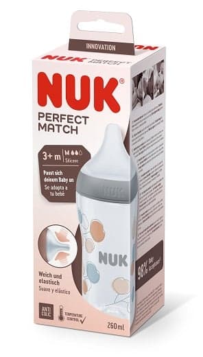 NUK Perfect Match Babyflasche, 260 ml, 3+ Monate, grau