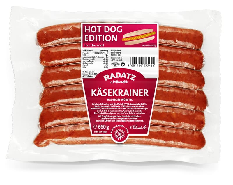 Radatz Käsekrainer hautlos  "Hot Dog Edition"