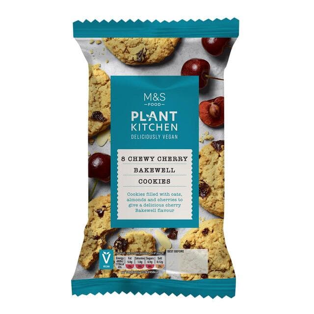 Marks & Spencer Plant Kitchen 8 Vegan Chewy Cherry Bakewell Cookies