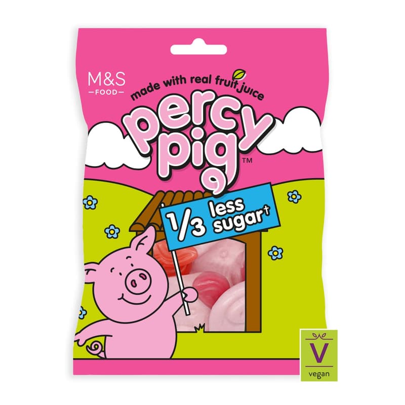 Marks & Spencer 1/3 Less Sugar Percy Pig vegan