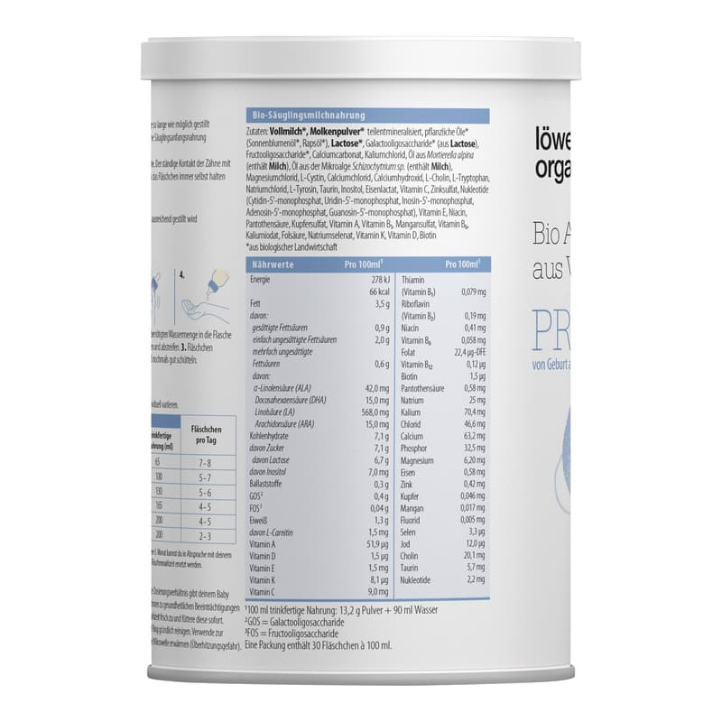 Löwenzahn Organics BIO PRE formula milk made from whole milk from birth