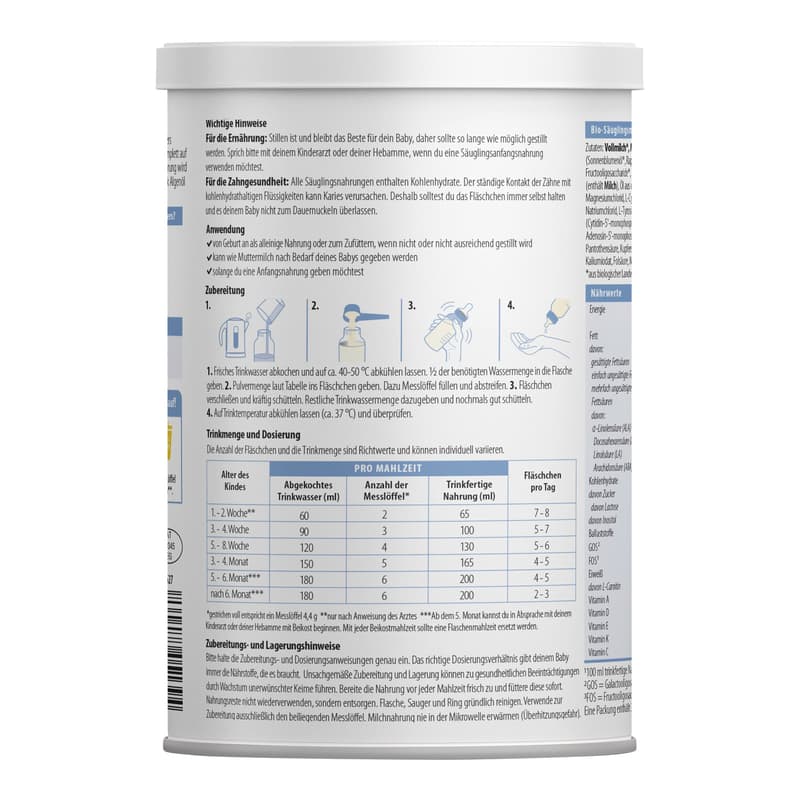 Löwenzahn Organics BIO PRE formula milk made from whole milk from birth