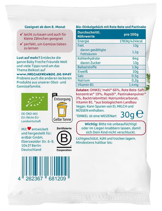 Freche Freunde BIO Baby Biscuit Beetroot & Parsnip