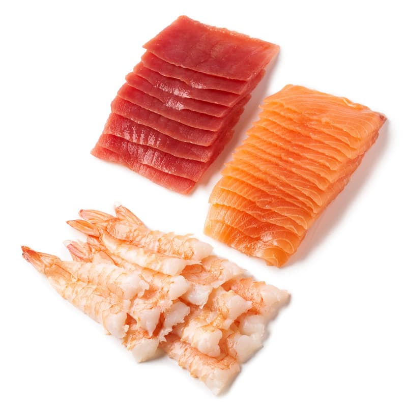 OCEANS Sushi Set 3 (salmon sashimi slices, tuna sashimi slices, ebi shrimp)