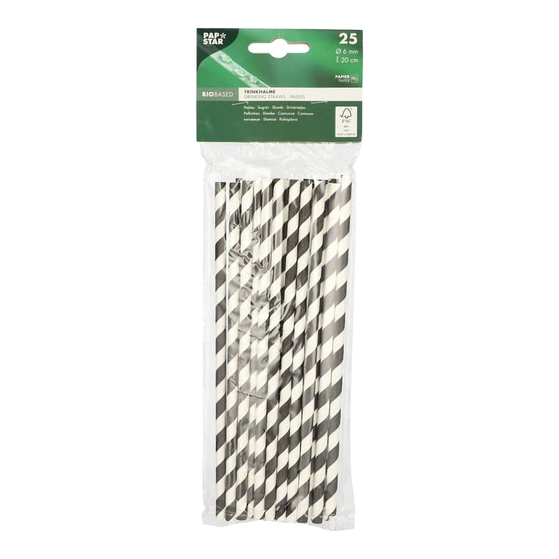 Paper drinking straws, 20 cm black/white "Stripes"