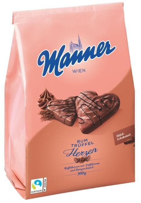 Manner Waffelherzen mit Rum Trüffelcreme
