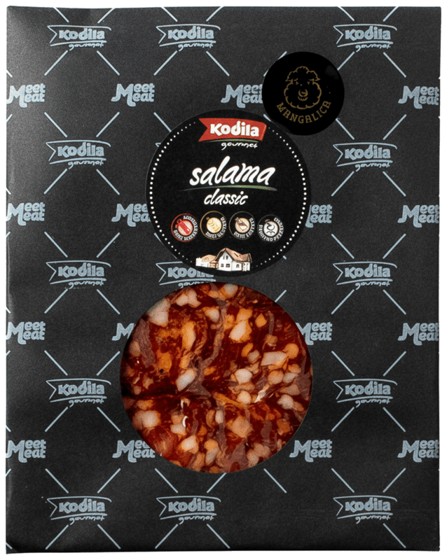 Kodila Gourmet Mangalitza Salami geschnitten