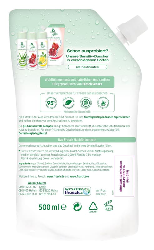 Frosch Senses Aloe Vera Sensitiv Duschgel Nachfüllbeutel