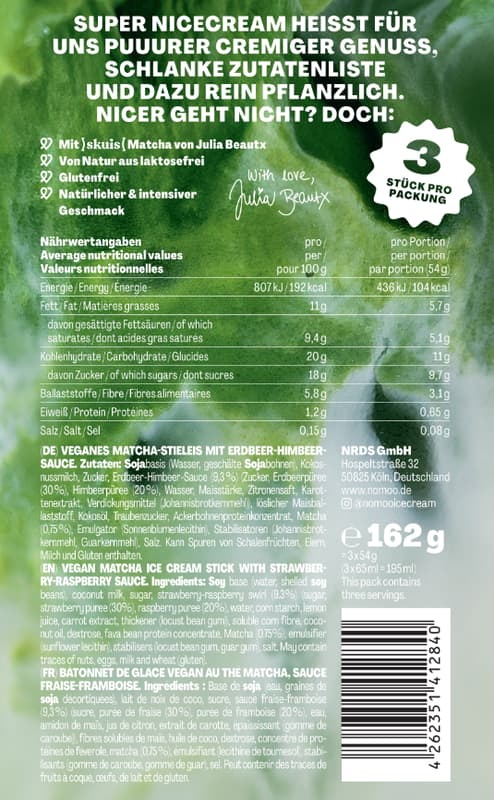 NOMOO Matcha-Berryeis 3x65ml VEGAN (tiefgekühlt)