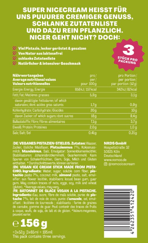 NOMOO Pistazieneis 3x65ml VEGAN (tiefgekühlt)