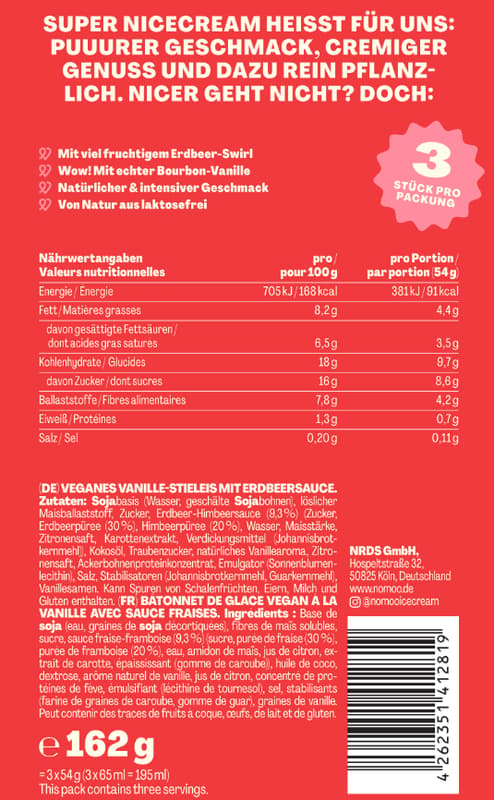 NOMOO Vanille-Erdbeereis 3x65ml VEGAN (tiefgekühlt)