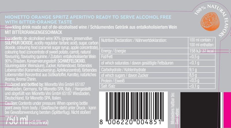 Mionetto Orange Spritz Aperitivo alkoholfrei RTS 0,75l	