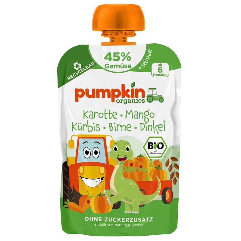 Pumpkin Organics BIO Quetschie: Karotte, Mango, Kürbis, Birne, Dinkel