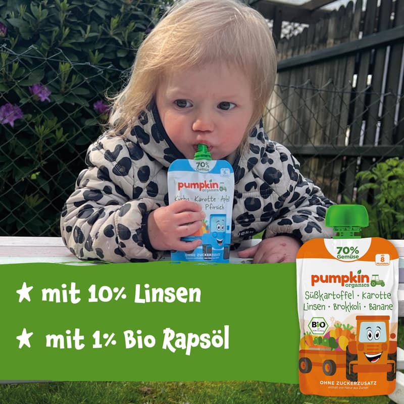 Pumpkin Organics BIO Quetschie Süßkartoffel, Karotte, Linsen, Brokkoli, Banane