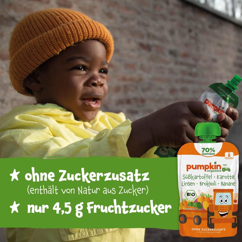Pumpkin Organics BIO Quetschie Süßkartoffel, Karotte, Linsen, Brokkoli, Banane