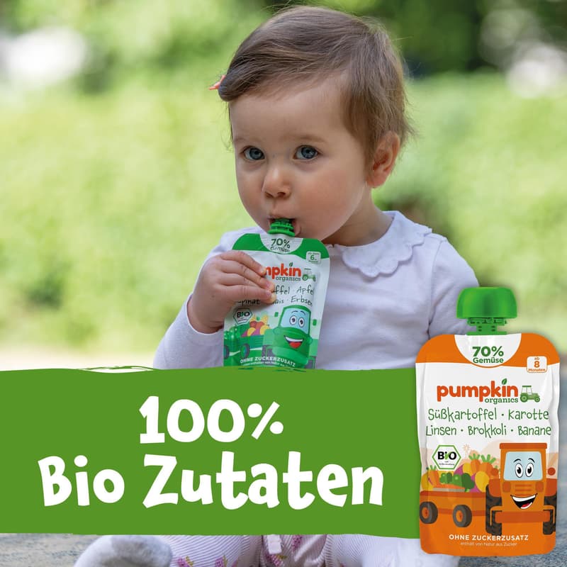 Pumpkin Organics BIO Quetschie Süßkartoffel, Karotte, Linsen, Brokkoli, Banane