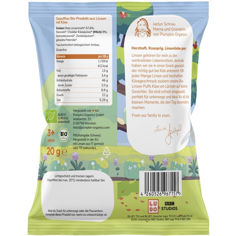 Bluey Organic Lentil Puffs Cheese