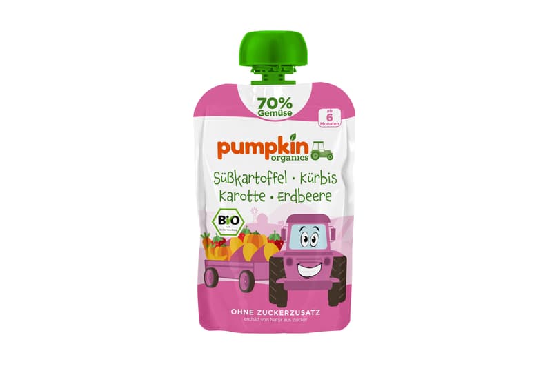 Pumpkin Organics BIO Gemüsepüree mit Süßkartoffel Kürbis Erdbeere Banane ab 6. Monat, 100 g