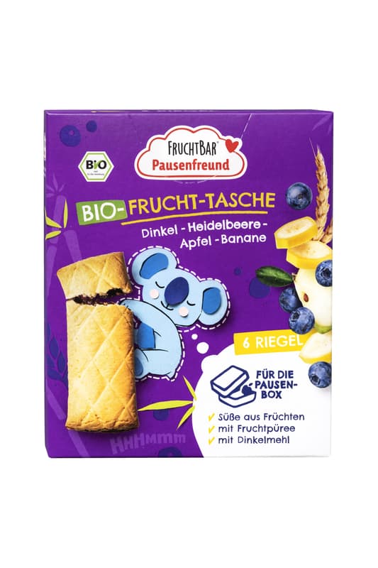 FruchtBar Pausenfreund BIO Frucht-Tasche Dinkel, Heidelbeere, Apfel, Banane