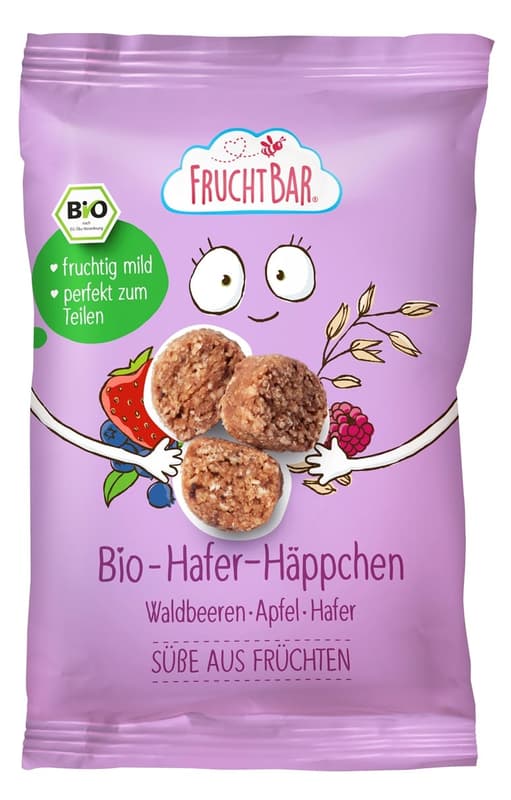 FruchtBar organic oat bites with forest berries, apple, oats