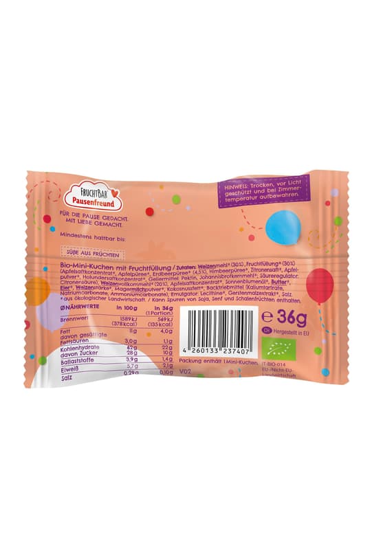 FruchtBar Pausenfreund BIO Mini-Kuchen mit Erdbeerpüree