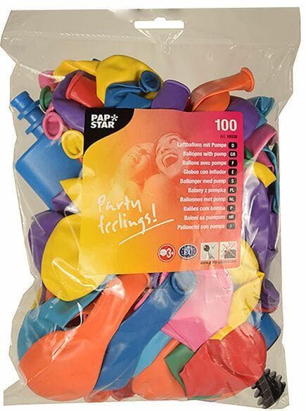 PAPSTAR 100 Luftballons mit Pumpe Ø 22 cm farbig sortiert