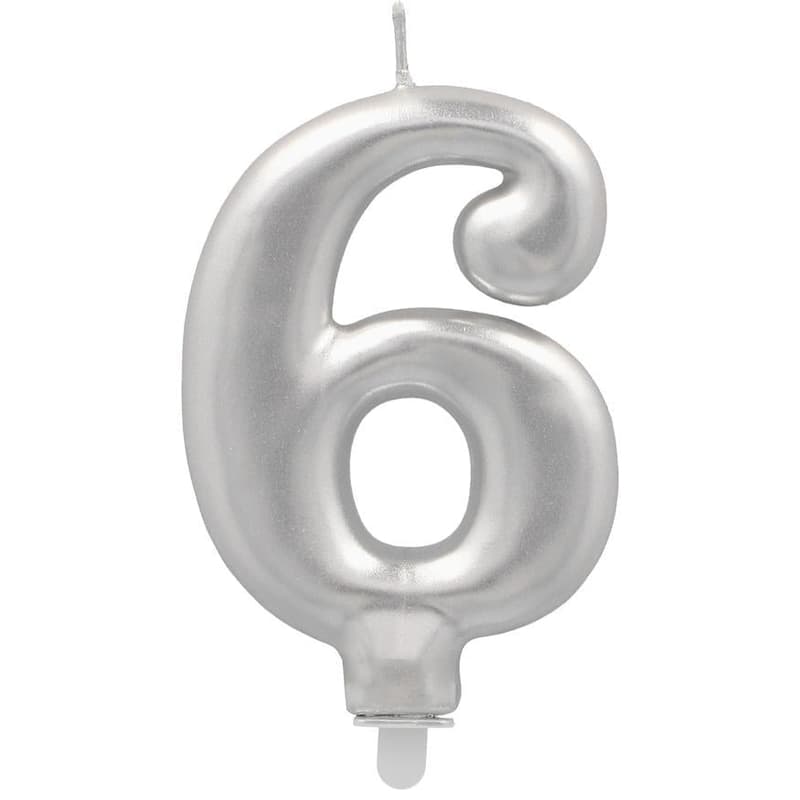 PAPSTAR Zahlenkerze mit Halter 7 cm silber "6"