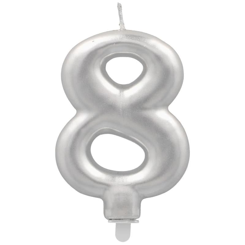 PAPSTAR Zahlenkerze mit Halter 7 cm silber "8"