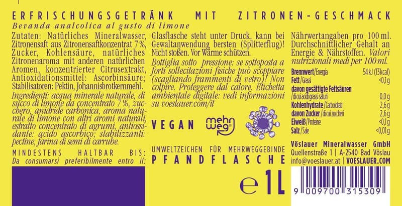 Vöslauer Balance Juicy Zitrone 8x1l (Mehrweg)