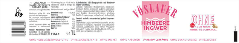 Vöslauer Flavours Ohne Himbeer-Ingwer 6x1l (EinwegPFAND)