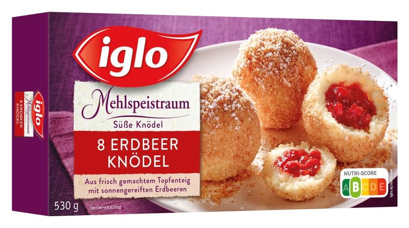 Iglo 8 Erdbeerknödel mit Brösel und Zucker (tiefgekühlt)