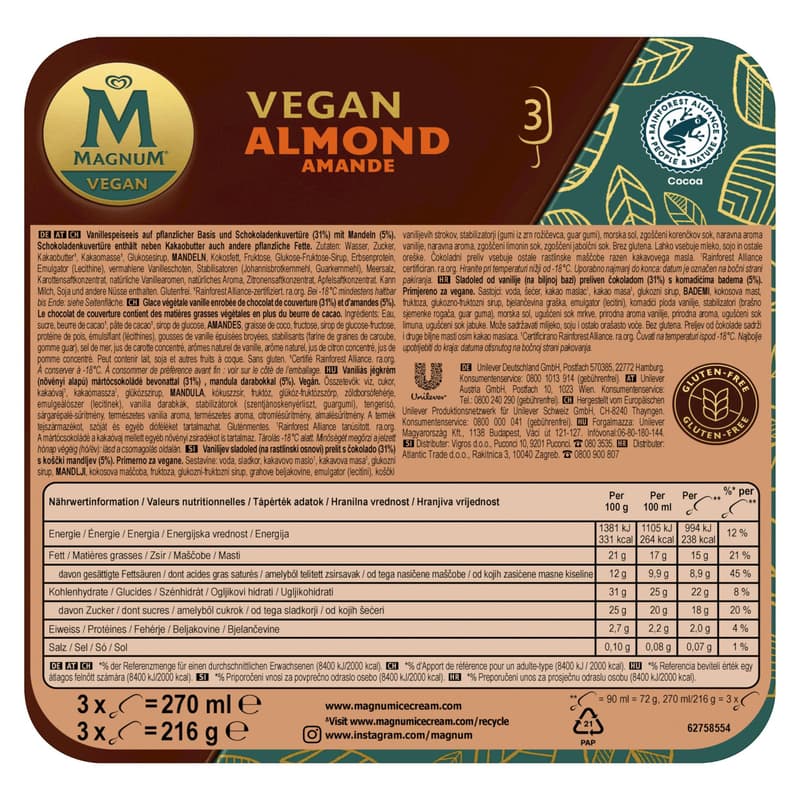 Magnum Multipack 3 x Almond VEGAN (tiefgekühlt)