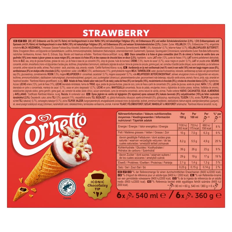 Cornetto Erdbeer Multipack 6 x (tiefgekühlt)